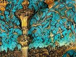 TURQUOISE GOLD TREE OF LIFE SILK SATIN SQUARE SCARF - Image 3