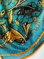 TURQUOISE GOLD TREE OF LIFE SILK SATIN SQUARE SCARF - Image 4