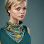 TURQUOISE GOLD TREE OF LIFE SILK SATIN SQUARE SCARF - Image 5