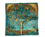 TURQUOISE GOLD TREE OF LIFE SILK SATIN SQUARE SCARF - Image 2