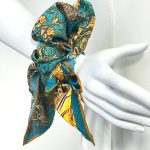 TURQUOISE GOLD TREE OF LIFE SILK SATIN SQUARE SCARF - Image 6