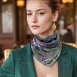 EMERALD GREEN SPIRAL KALEIDOSCOPE SILK SATIN SQUARE SCARF