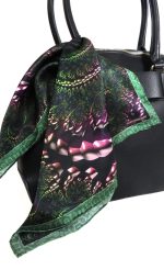 EMERALD GREEN SPIRAL KALEIDOSCOPE SILK SATIN SQUARE SCARF - Image 4