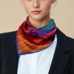 NEON BLUE AND RED RADIANT LIGHT SILK SATIN SQUARE SCARF