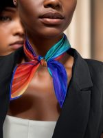 NEON BLUE AND RED RADIANT LIGHT SILK SATIN SQUARE SCARF - Image 3