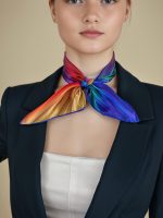 NEON BLUE AND RED RADIANT LIGHT SILK SATIN SQUARE SCARF - Image 4